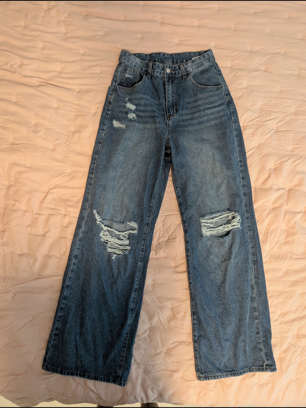 Shein Wide Leg Baggy Distressed Women's Jeans - Dark Blue S